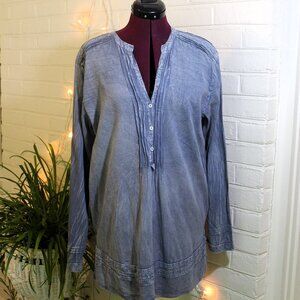 Noelle Vintage Washed Tunic Top – Rustic Blue Pullover – L/XL
